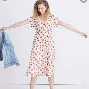 Madewell Floral Midi Dress - White and Red
